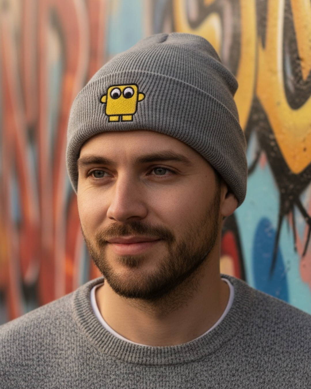 Bestickte Beanie Gelb