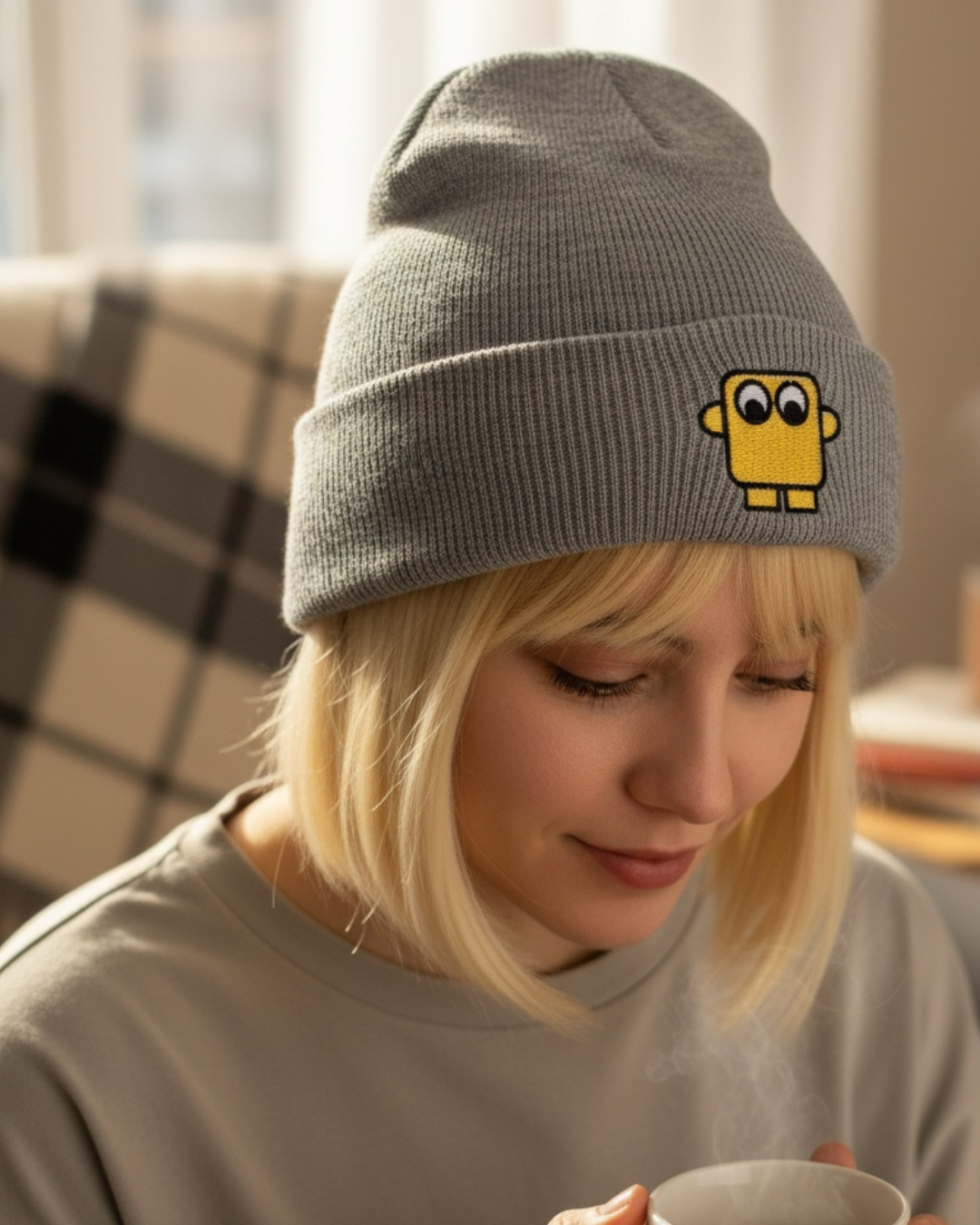 Bestickte Beanie Gelb