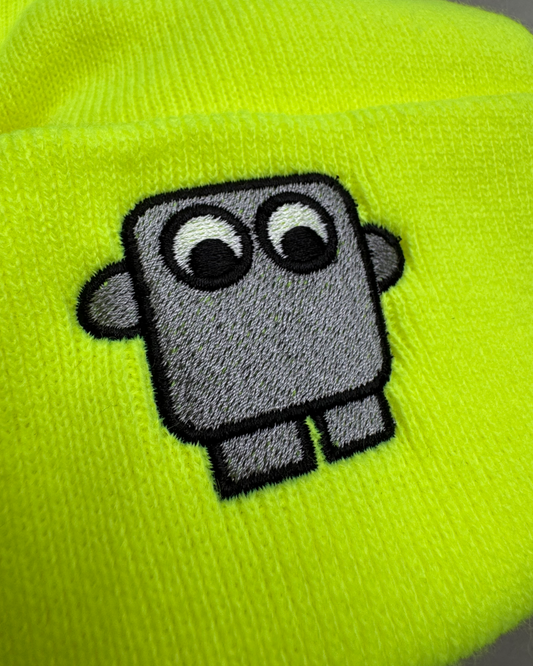 Bestickte Beanie Neon-Gelb