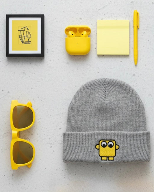 Bestickte Beanie Gelb