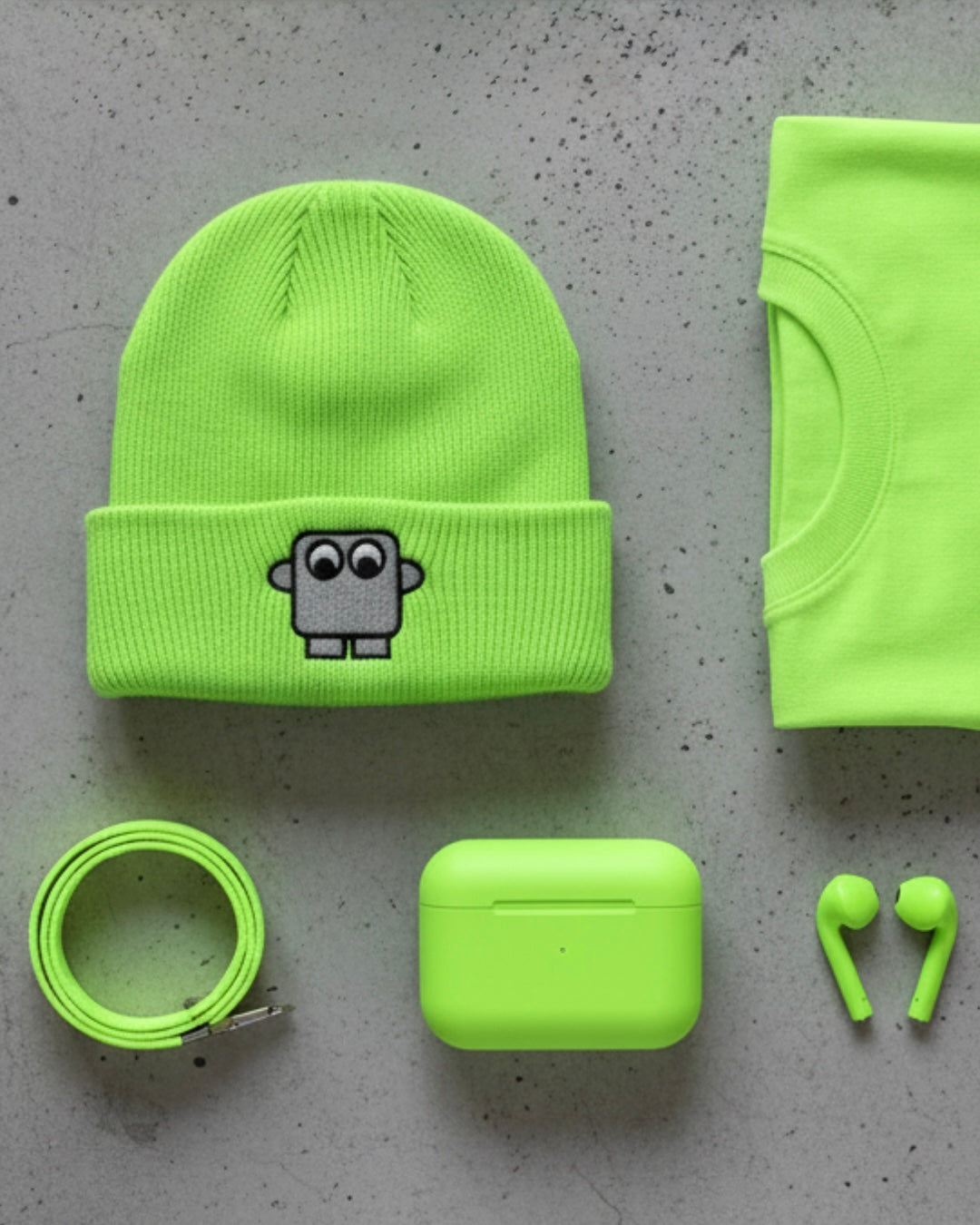Bestickte Beanie Neon-Grün