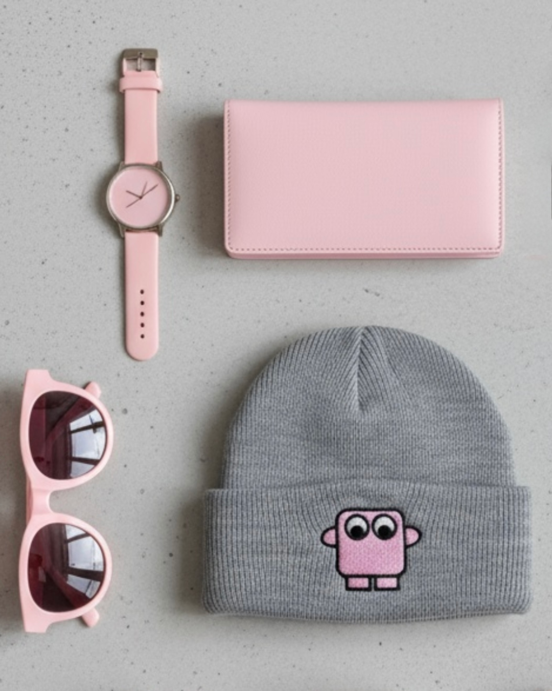 Bestickte Beanie Rosa
