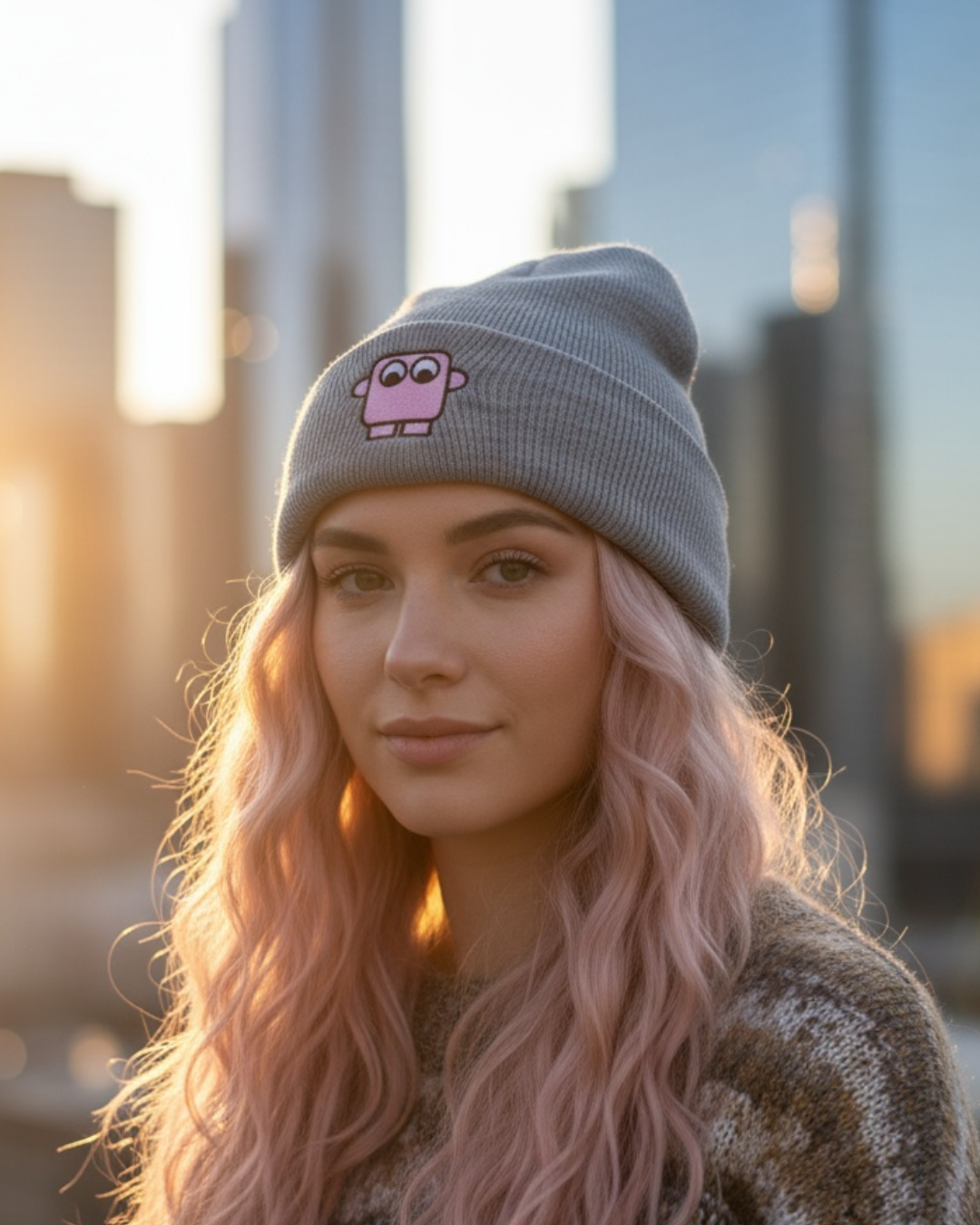 Bestickte Beanie Rosa
