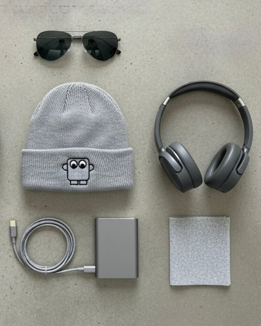 Bestickte Beanie Grau