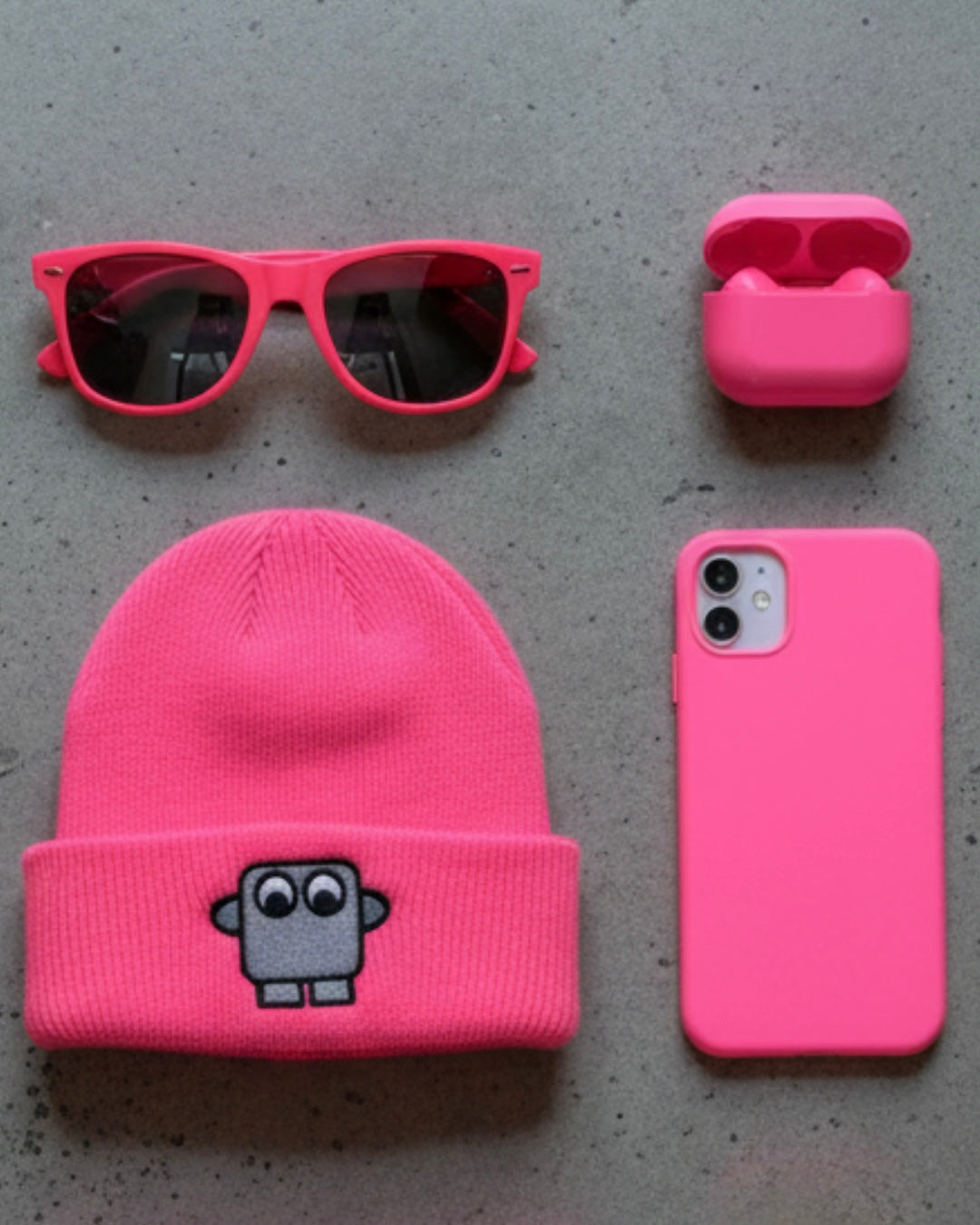 Bestickte Beanie Neon-Pink