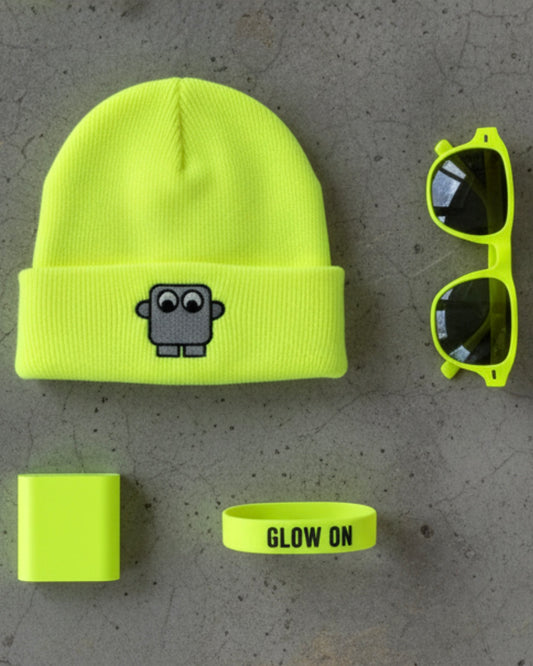 Bestickte Beanie Neon-Gelb