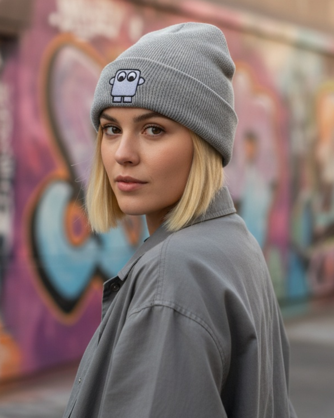 Bestickte Beanie Violett
