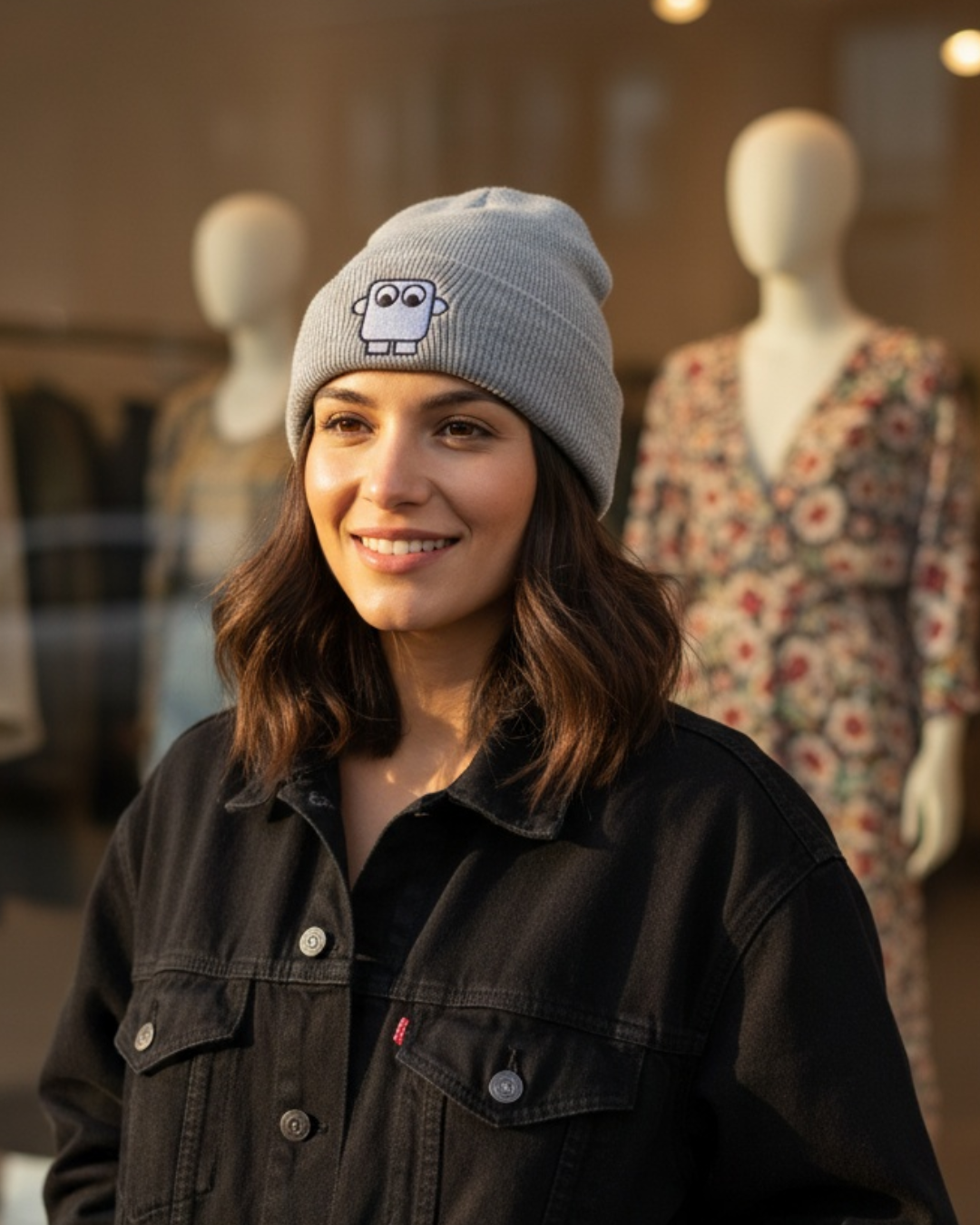 Bestickte Beanie Violett