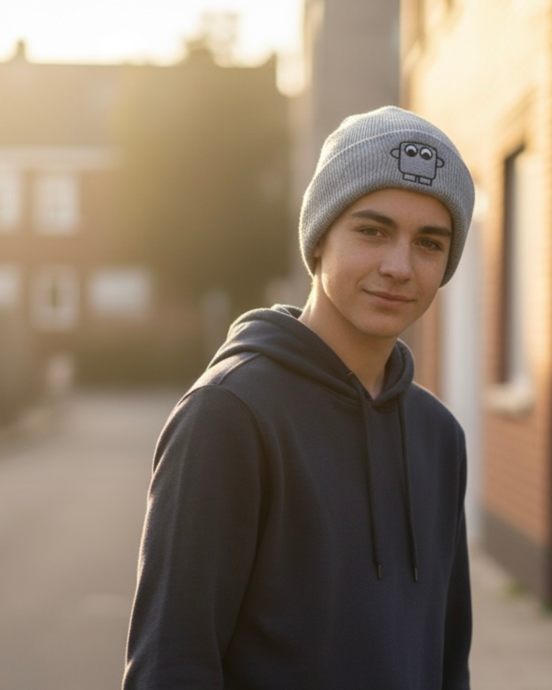 Bestickte Beanie Grau