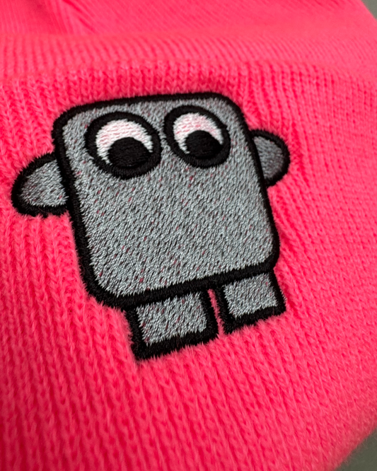 Bestickte Beanie Neon-Pink
