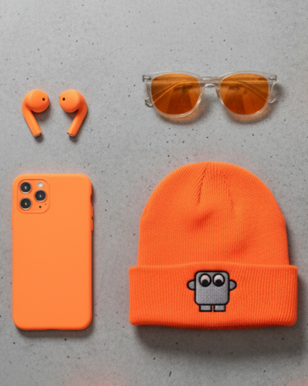 Bestickte Beanie Neon-Orange